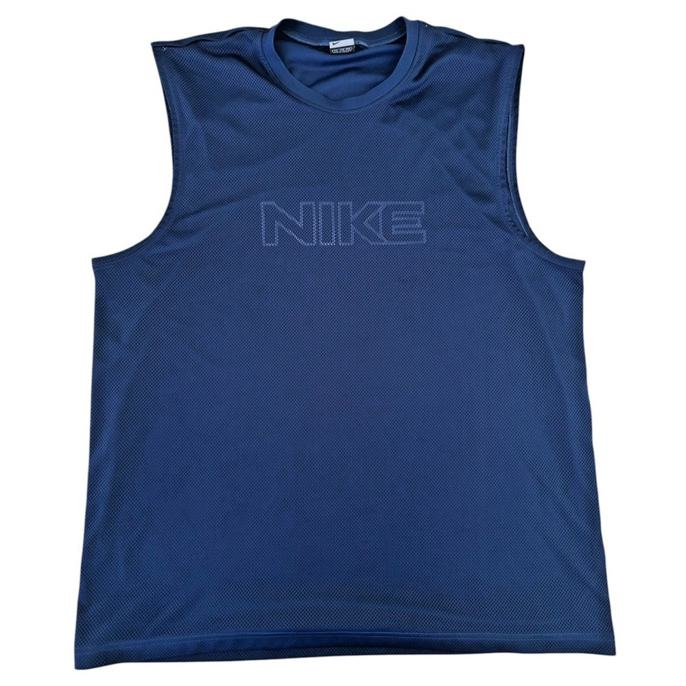 Nike Sleeveless Shirt Spell Out Behind Mesh Layer Navy‎ Blue 2XL Basketball